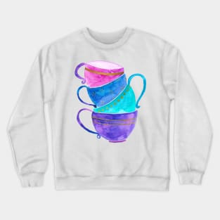 Pink, purple and turquoise tea cups Crewneck Sweatshirt